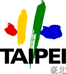 Colorful brush strokes behind the words “Taipei” and “臺北”
