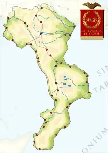 Map of Roman Regio III, which comprised Lucania and neighboring Bruttium