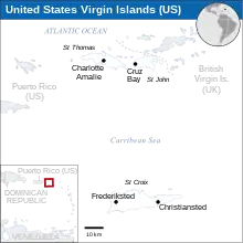 A map of the Americas, highlighting the United States Virgin Islands